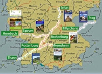 Übersichtskarte mit Covern der Pilgerführer.